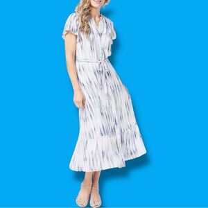 NWOT Side Stitch ‘Flutter Sleeve Belted Dress’ in “Watercolor” Blue Plus Size 3X